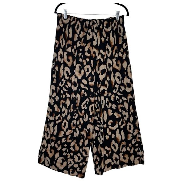 H&M Crop Pull On Leopard Print Wide-Leg Pants Size Medium - Picture 1 of 11